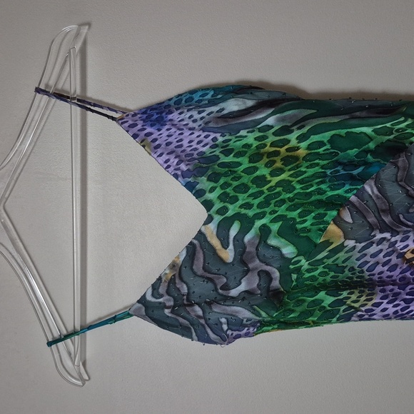 Vintage Camila Elbaz Multicolor Whimsy Fairy Spaghetti Strap Silk Dress, Size M - Picture 3 of 11